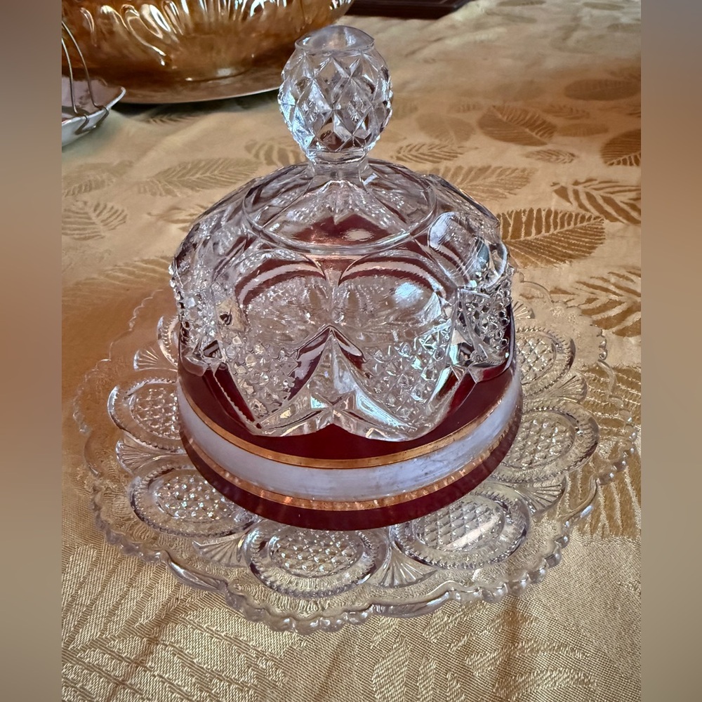 Vintage Cut glass Butter Dish Cheese Dish Dome style